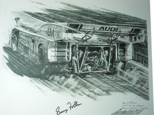 Wall art signed memorabilia of auto art LandM Porsche Nicholas Watts in Pencil