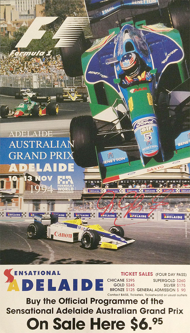 Assimilate farligt inden længe 1994 Adelaide Australian Grand Prix Poster Signed by Schumacher | Freck's  Auto Art