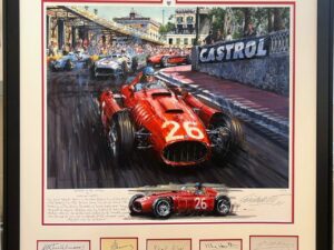 Framed Ascari at the Station by Watts with 5 Autographs