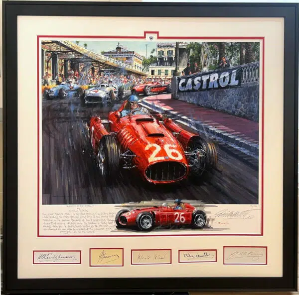 Framed Ascari at the Station by Watts with 5 Autographs