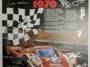 24 Heures Le Mans Poster 1970 with 28 Signatures