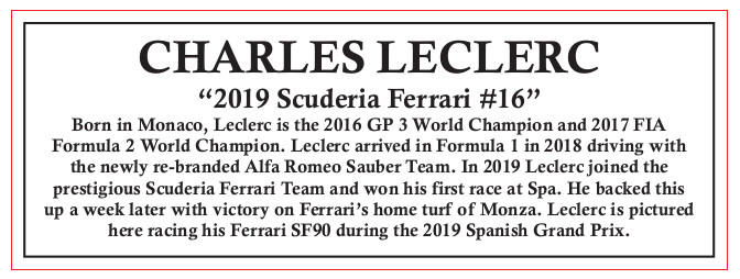 Leclerc 2019 Spanish GP text for Plaque