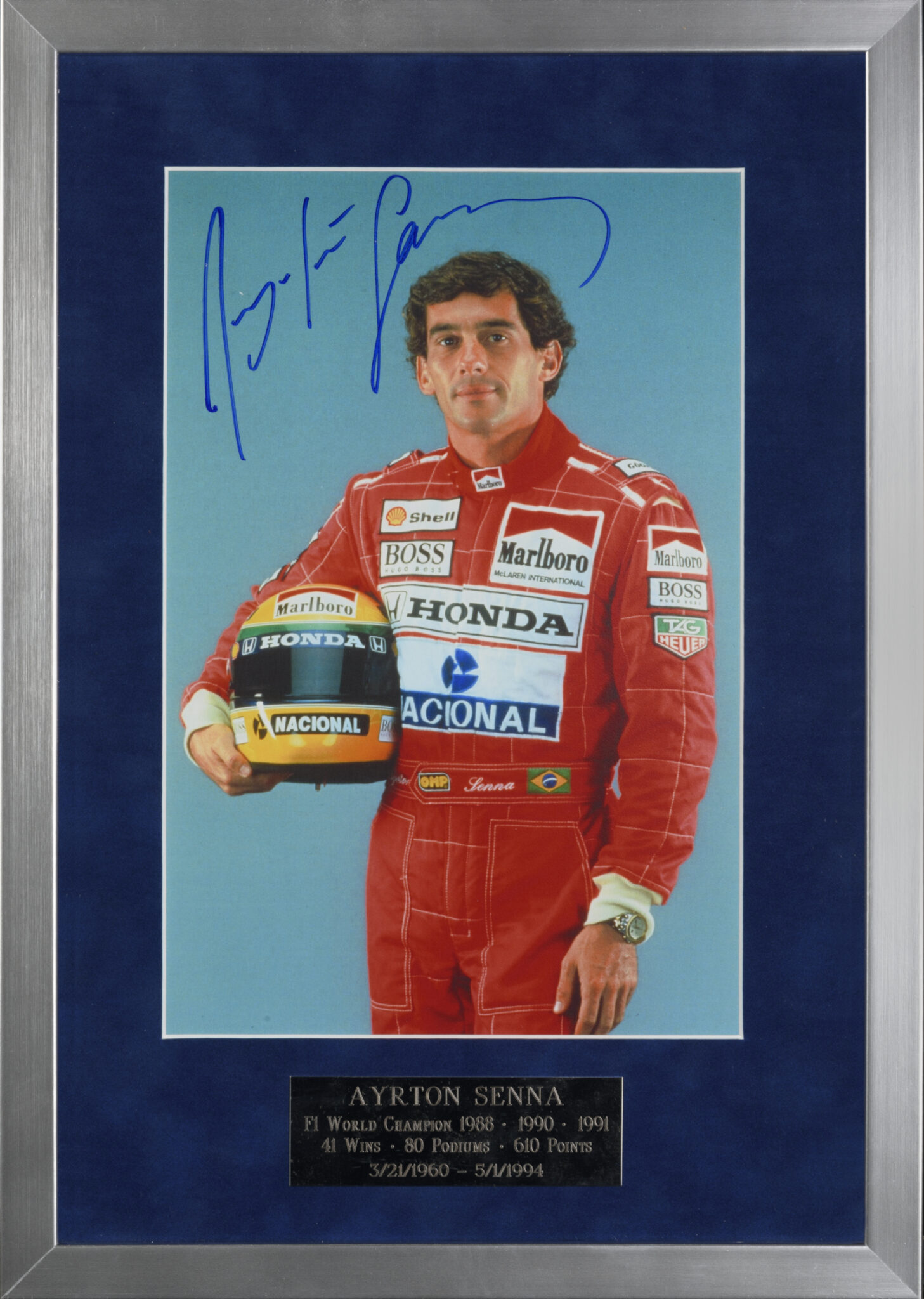 Ayrton Senna World Champion Autographed Framed Photo